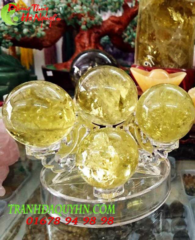 Quả cầu phong thủy đá thạch anh vàng